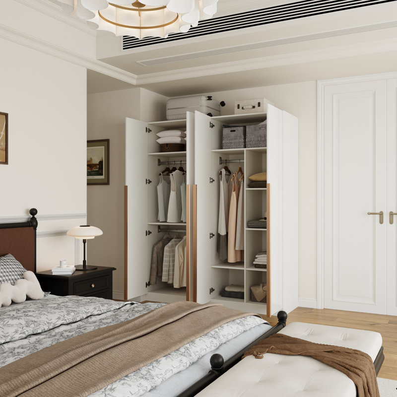 Latitude Run® Modern High-Gloss 4-Door Wardrobe With Gold Handles